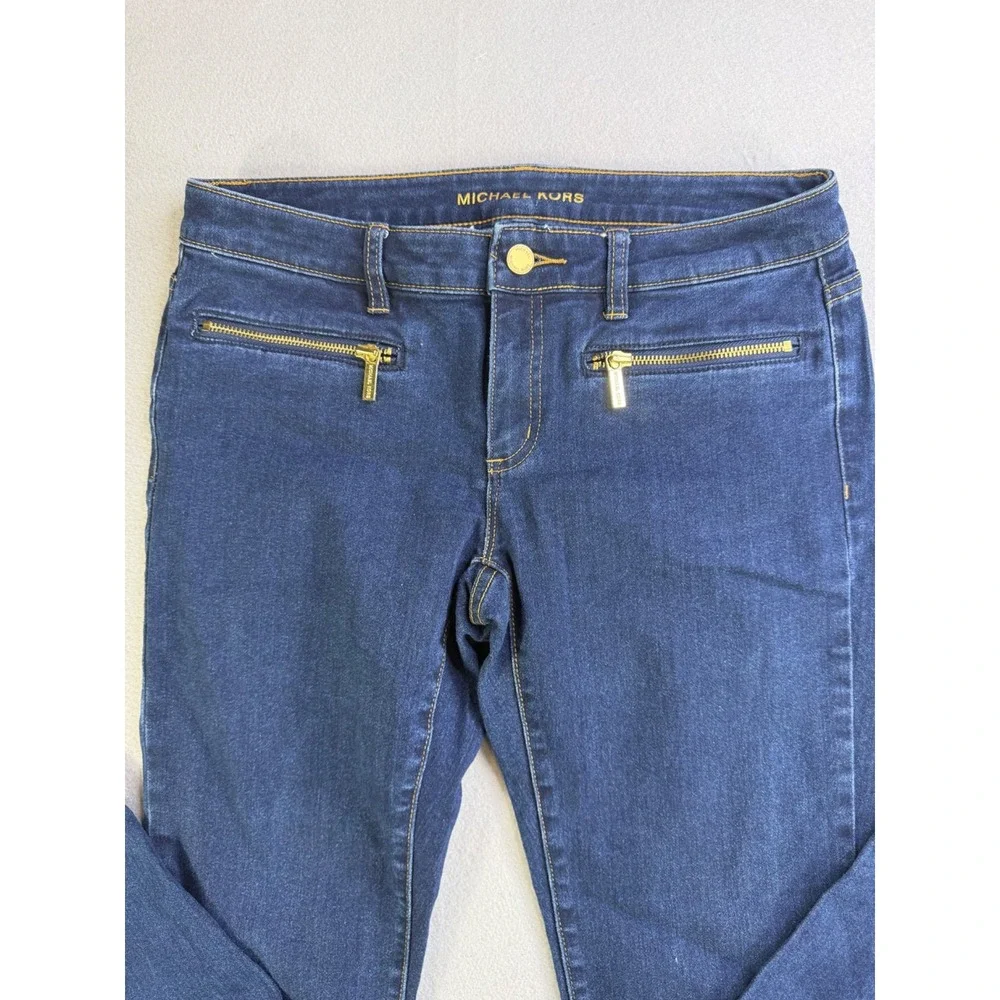MICHAEL KORS Skinny Jeans Gold Zippers Dark Wash Size 6 Women's Denim